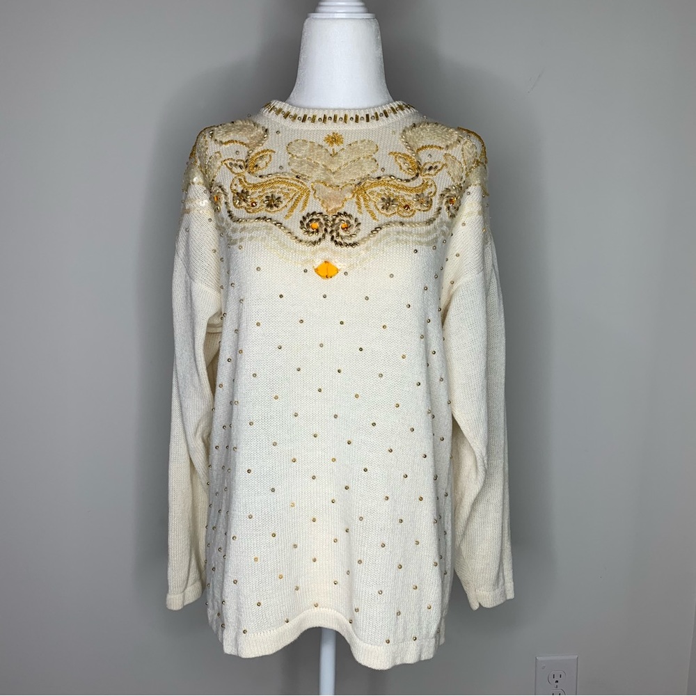 BN1 Victoria Harbour Sequins Sweater Crewneck Embellished‎ Pullover Size PL